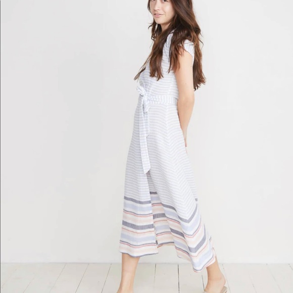 Maddie Wrap Dress in Bel Air Blue Multi Strip - Picture 1 of 6